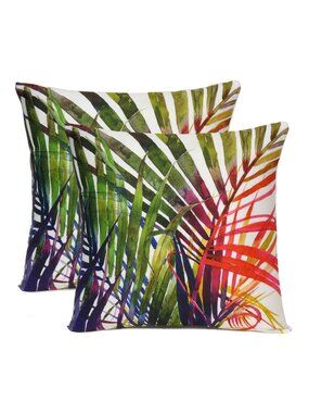Oussum Modern Cushion Cover Cotton Tropical leaf printed Pillow Case Set Of 2